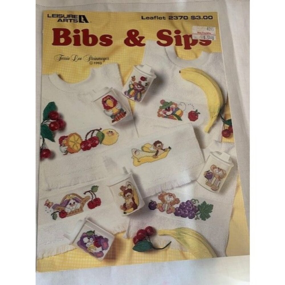 Leisure Arts Bibs & Sips Cross Stitch Design Leaflet Pattern Book